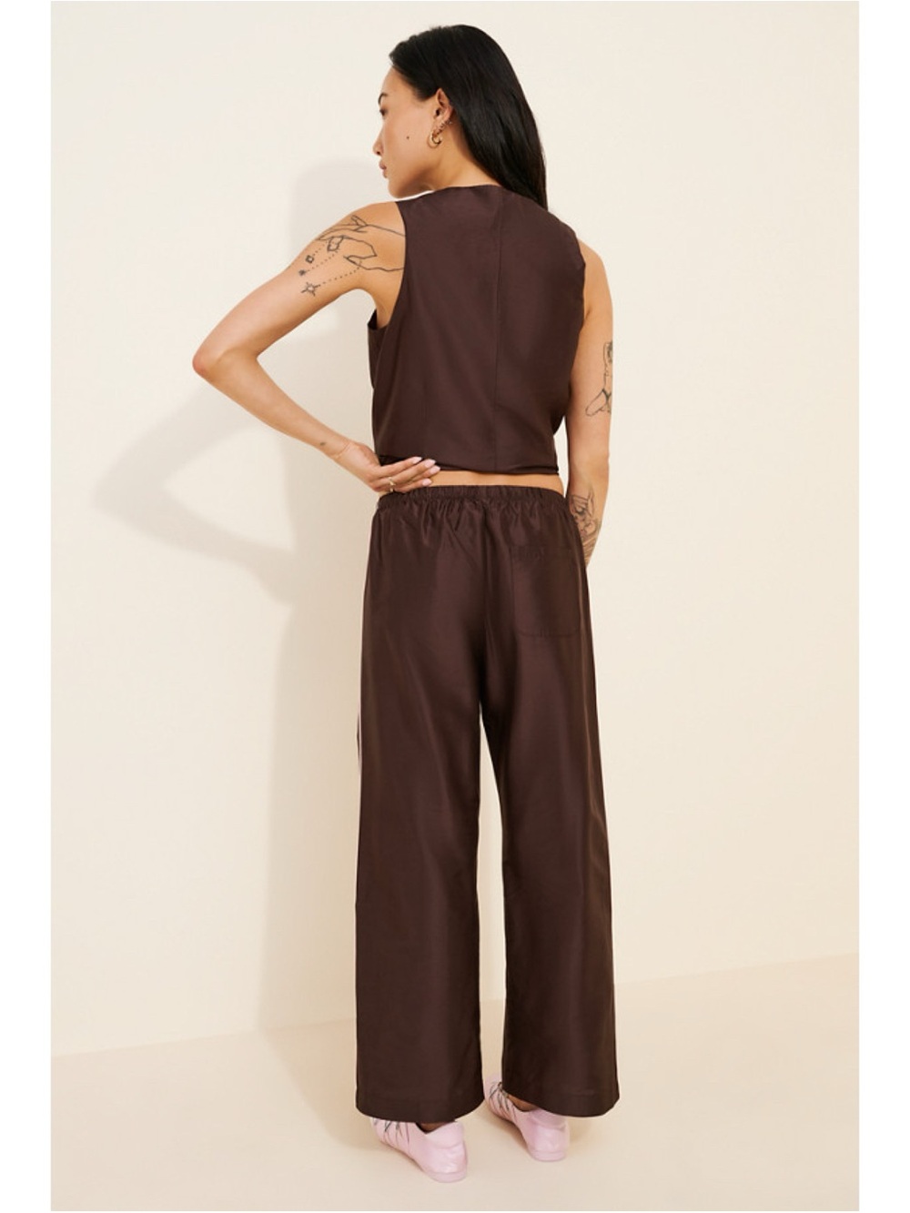 DONNI x Nuuly Silk Taffeta Track Pants Brown Pink Small - Picture 10 of 12
